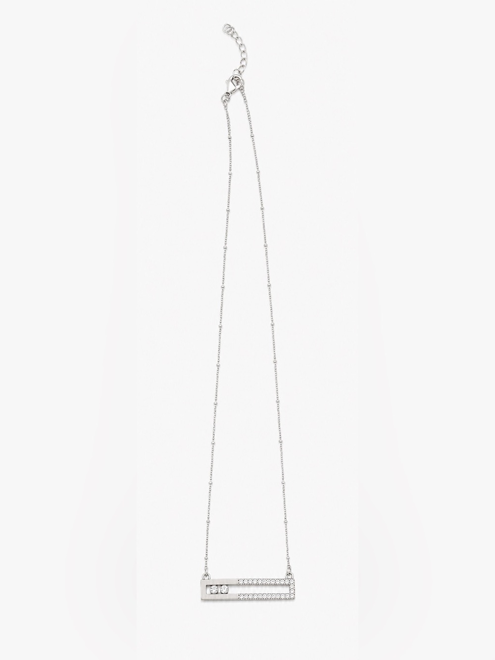 Sterling Bar Station Necklace with Crystal Accents - Silver